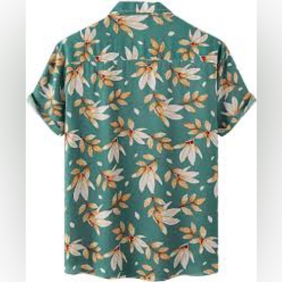 SHEIN Green and White Casual Button Down Shirt with Tropical Print - Picture 3 of 7